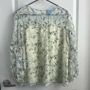 Cece Yellow Floral Sheer Ruffle Blouse